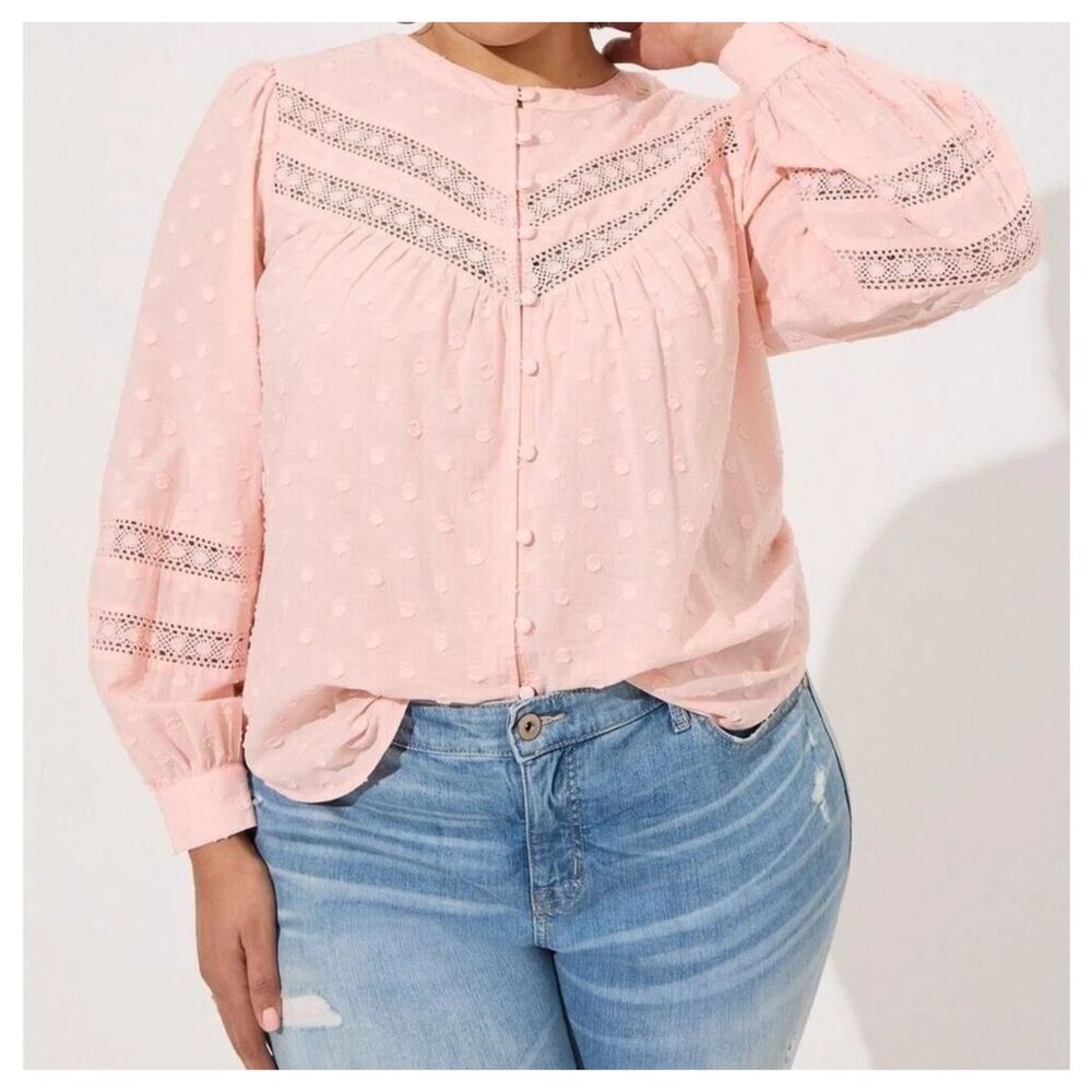 Torrid Clip Dot Lace Trim Long Sleeve Top